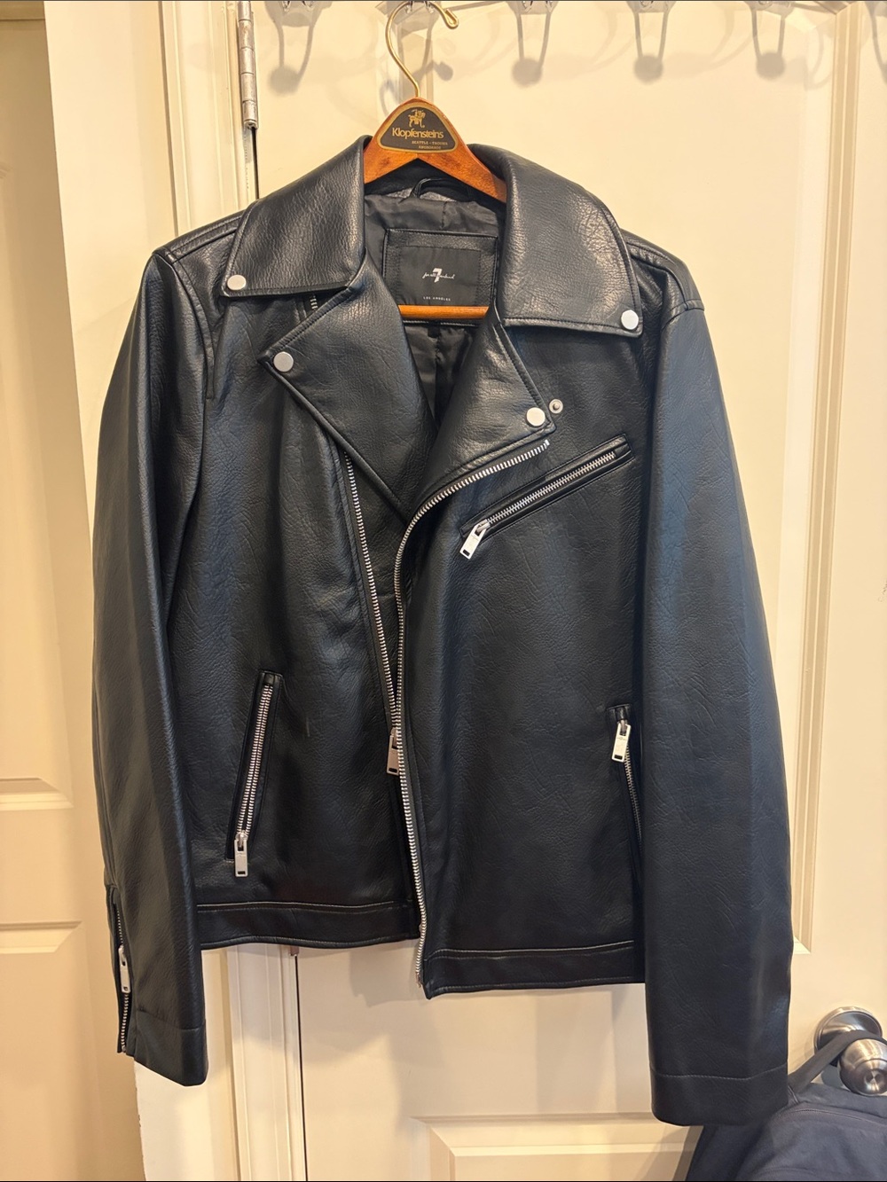 7 For All Mankind Black Faux Leather Moto Jacket Size M